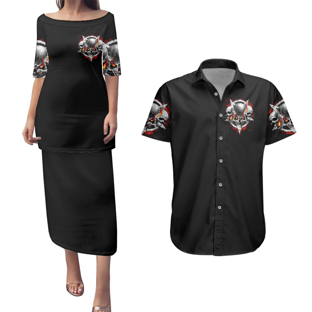 Satan Skull Couples Matching Puletasi Dress and Hawaiian Shirt Become The Monster And Show Your True Smile - Wonder Print Shop