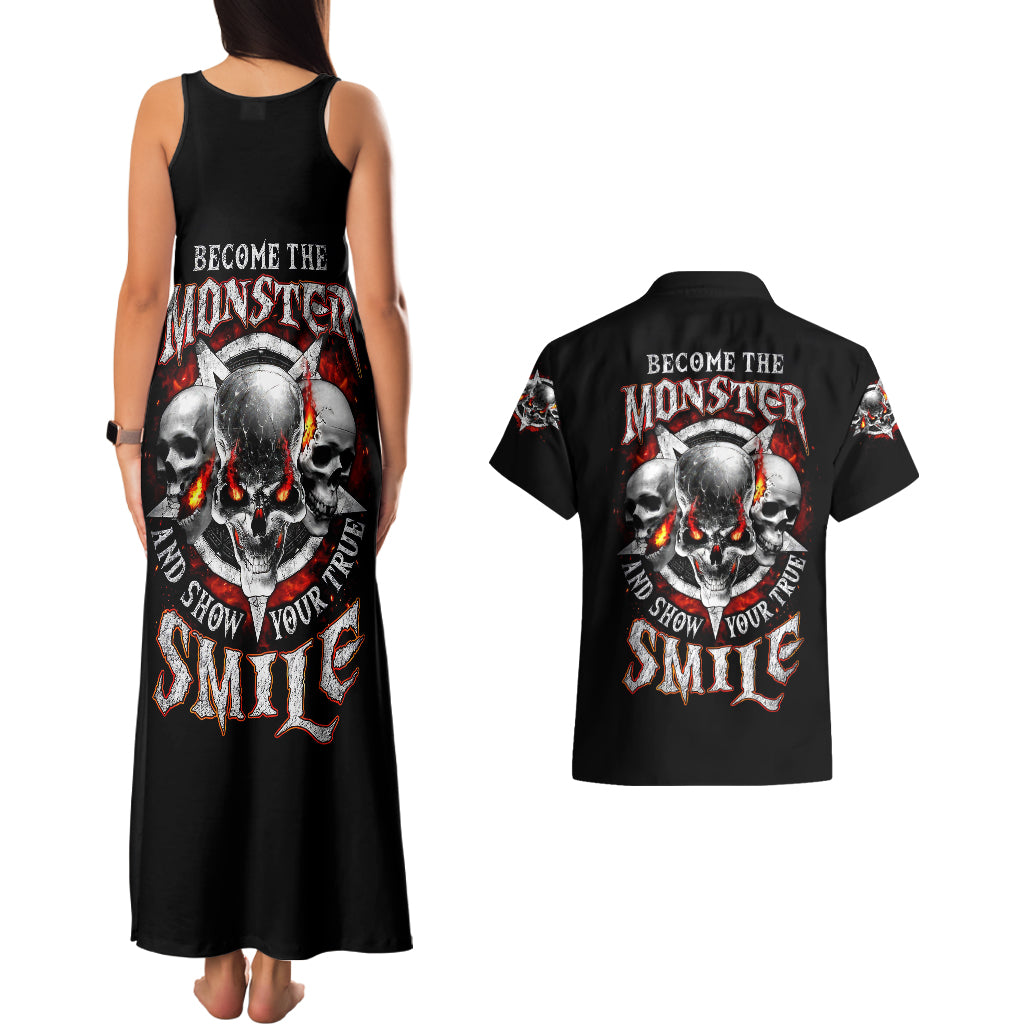 Satan Skull Couples Matching Tank Maxi Dress and Hawaiian Shirt Become The Monster And Show Your True Smile - Wonder Print Shop