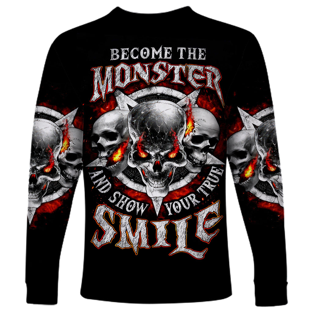 Satan Skull Long Sleeve Shirt Become The Monster And Show Your True Smile - Wonder Print Shop