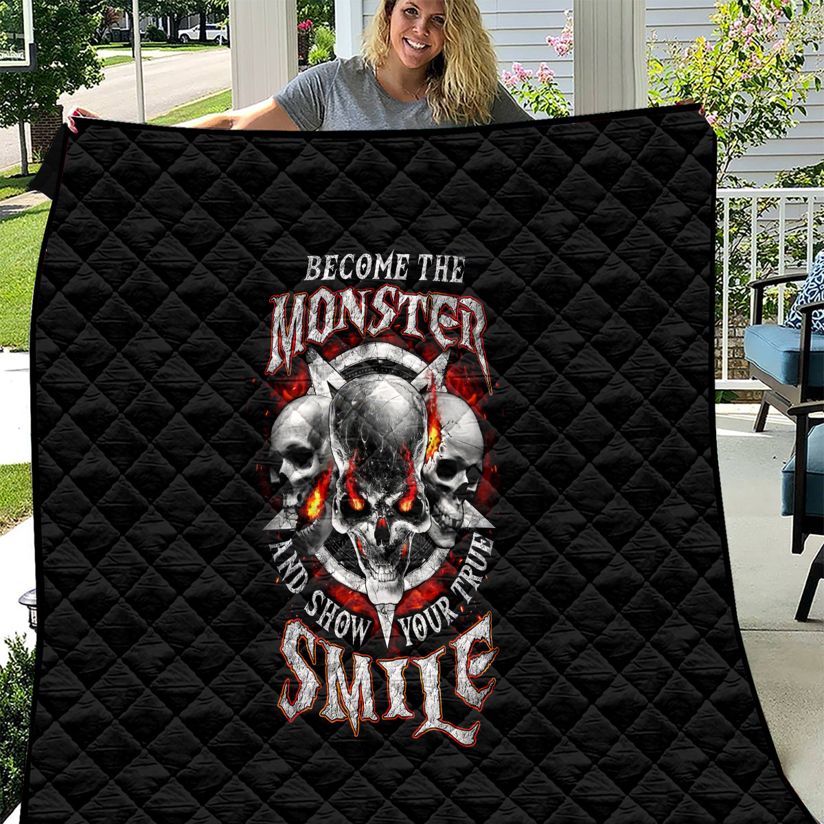 Satan Skull Quilt Become The Monster And Show Your True Smile - Wonder Print Shop