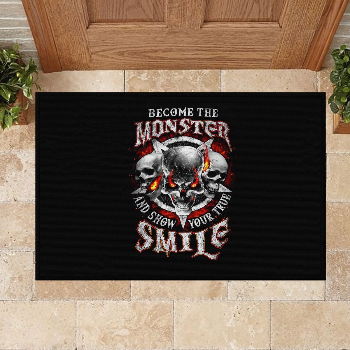 Satan Skull Rubber Doormat Become The Monster And Show Your True Smile - Wonder Print Shop
