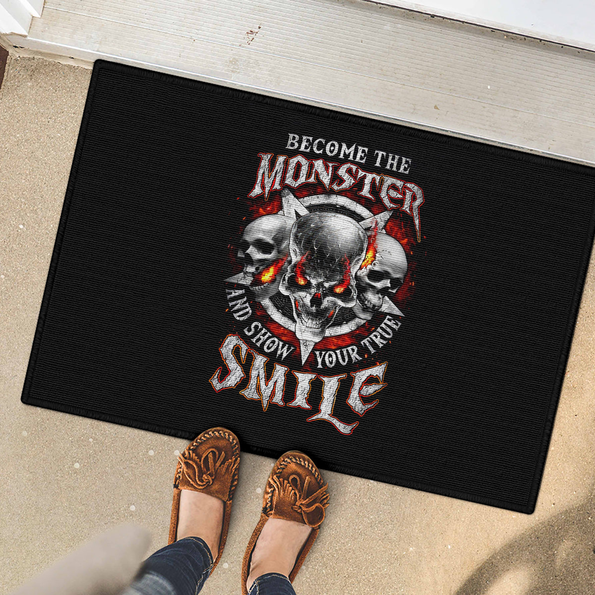 Satan Skull Rubber Doormat Become The Monster And Show Your True Smile - Wonder Print Shop