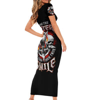 Satan Skull Short Sleeve Bodycon Dress Become The Monster And Show Your True Smile - Wonder Print Shop