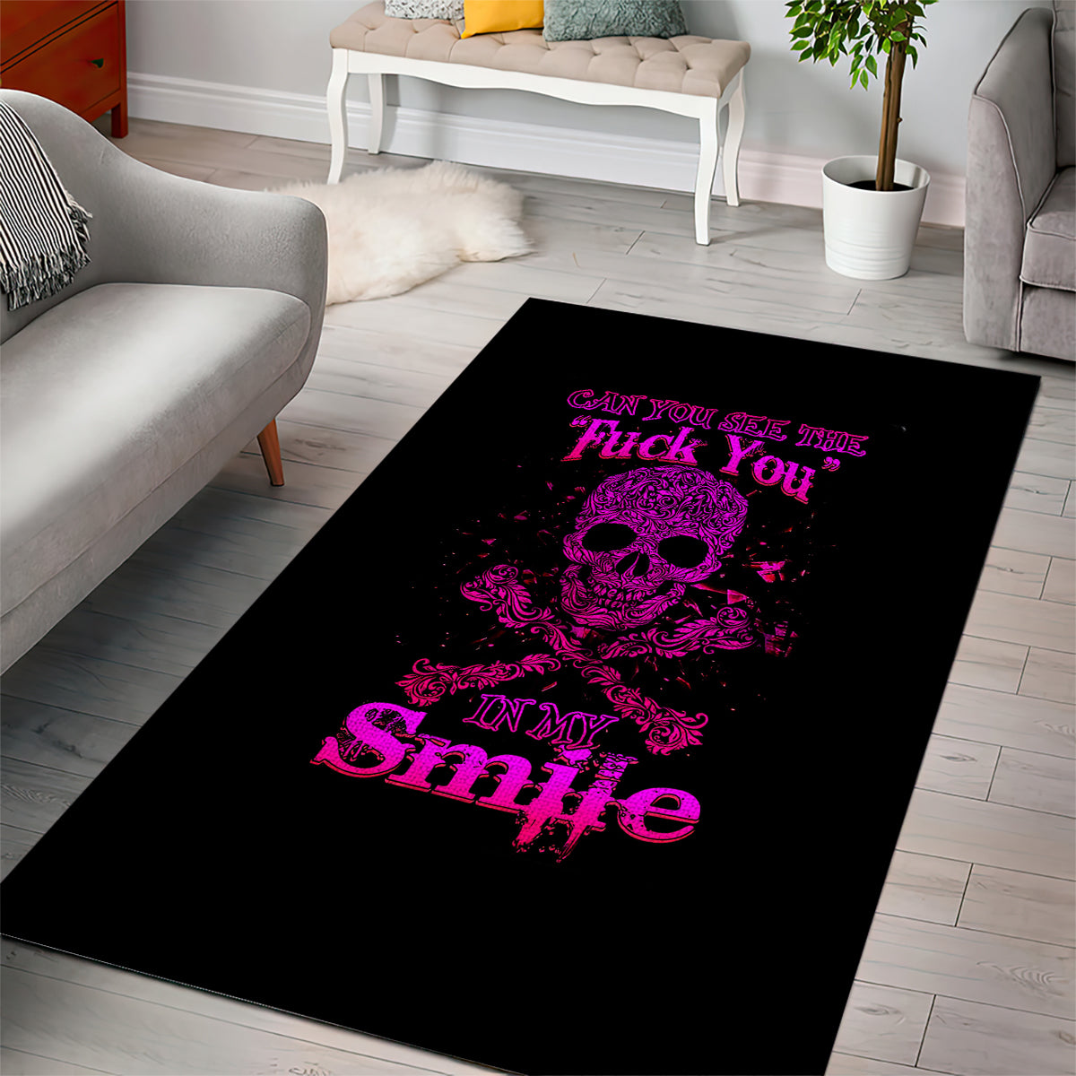 Flower Skull Area Rug Can You See The Fuck You In My Smile - Wonder Print Shop
