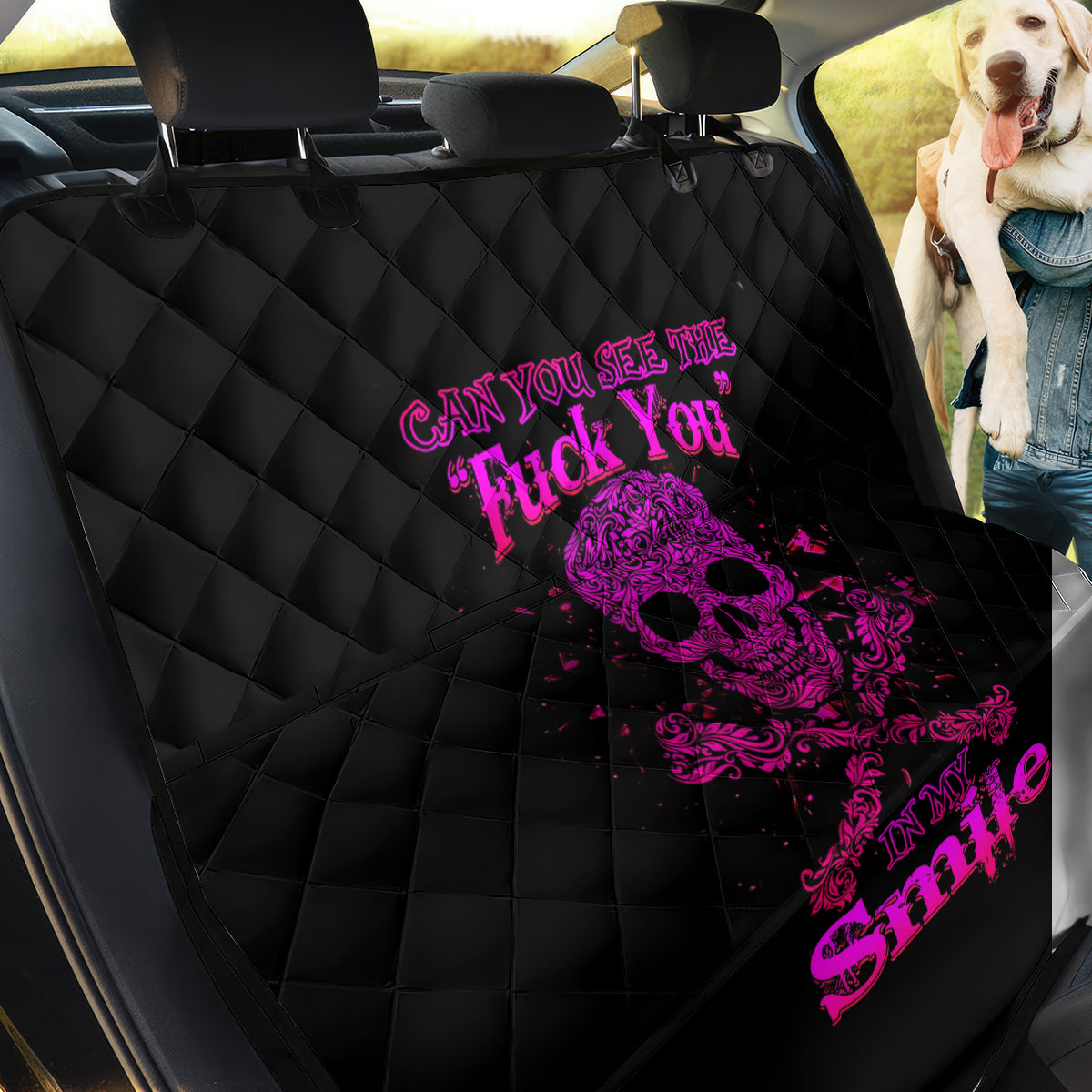 Flower Skull Back Car Seat Cover Can You See The Fuck You In My Smile - Wonder Print Shop