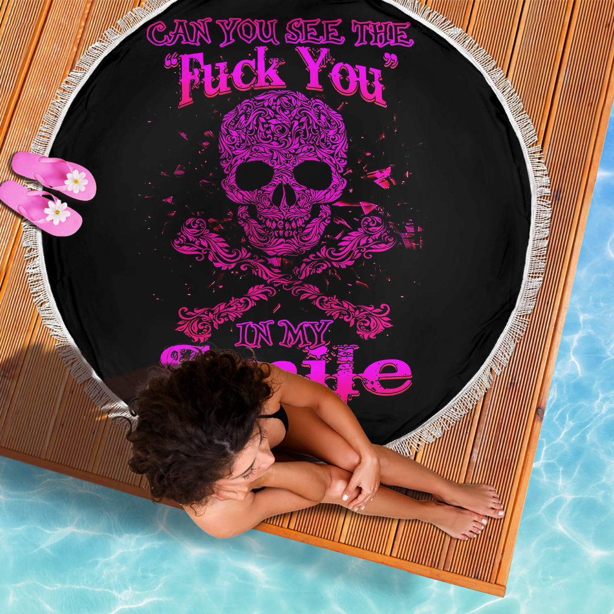 Flower Skull Beach Blanket Can You See The Fuck You In My Smile - Wonder Print Shop