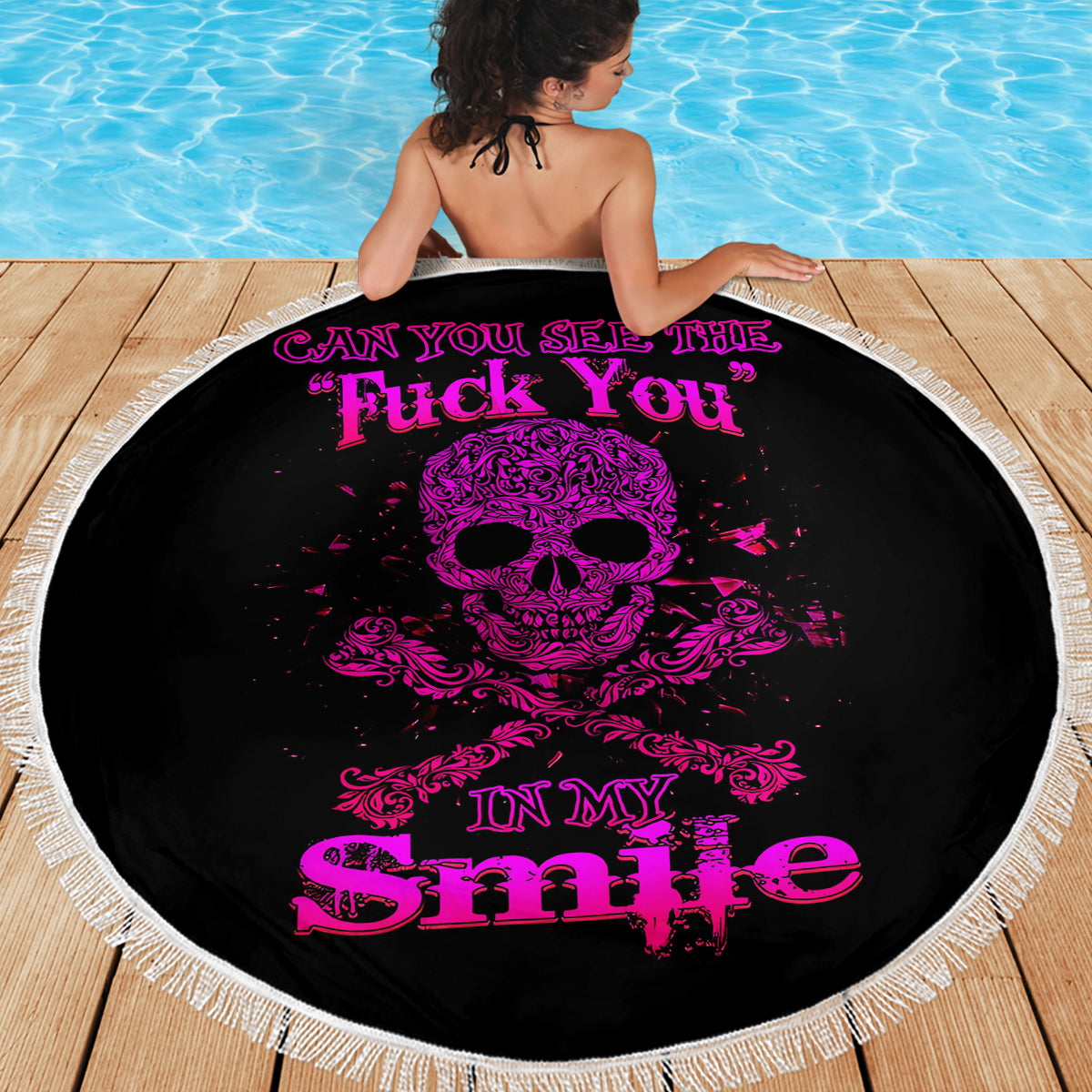 Flower Skull Beach Blanket Can You See The Fuck You In My Smile - Wonder Print Shop