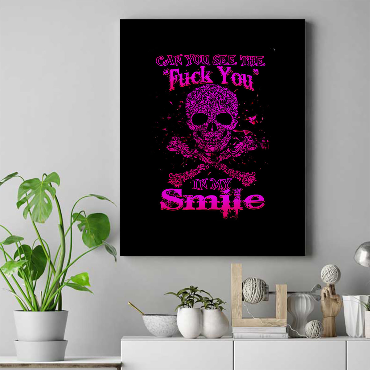 Flower Skull Canvas Wall Art Can You See The Fuck You In My Smile - Wonder Print Shop
