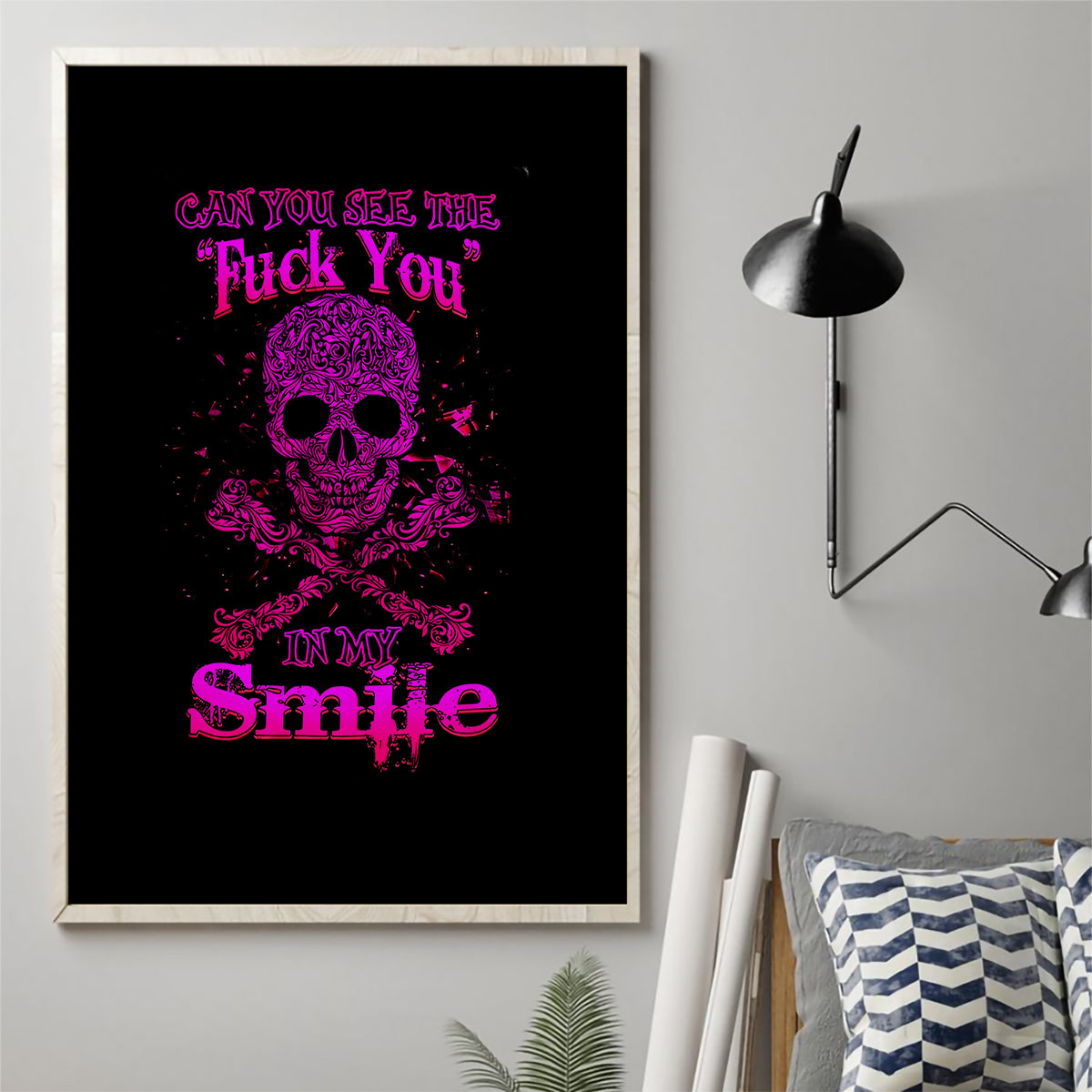 Flower Skull Canvas Wall Art Can You See The Fuck You In My Smile - Wonder Print Shop