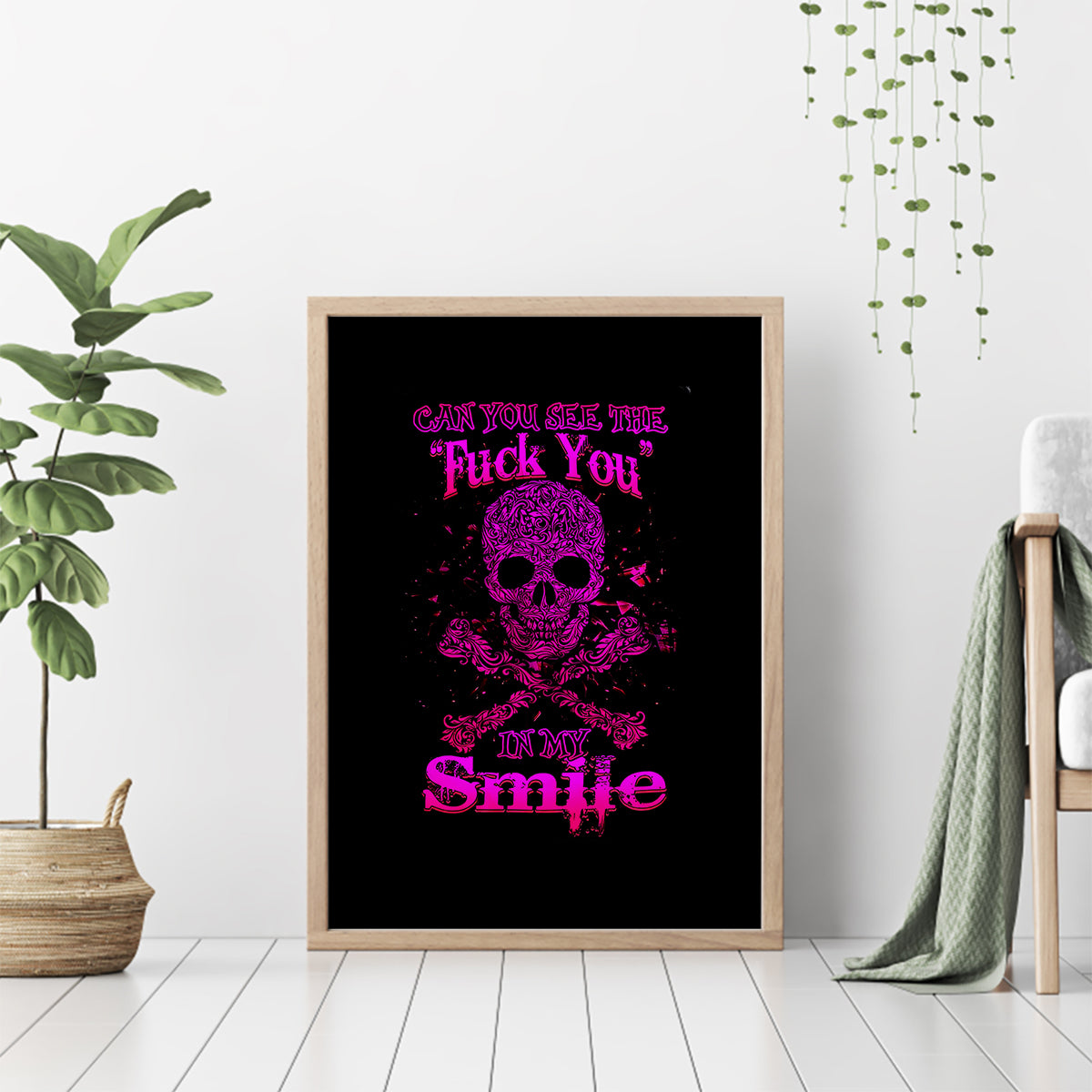 Flower Skull Canvas Wall Art Can You See The Fuck You In My Smile - Wonder Print Shop