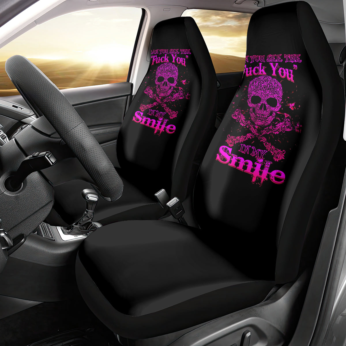 Flower Skull Car Seat Cover Can You See The Fuck You In My Smile - Wonder Print Shop