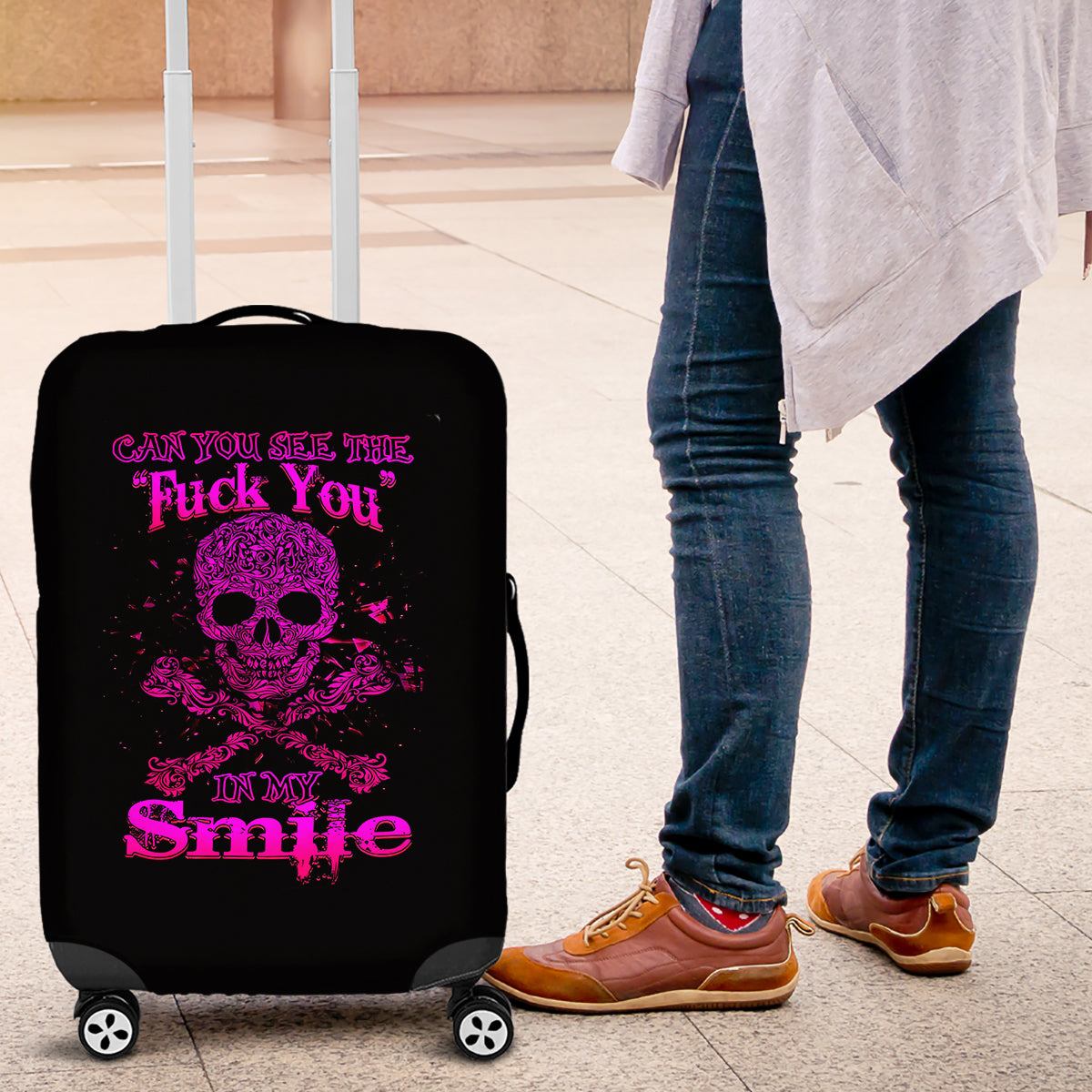 Flower Skull Luggage Cover Can You See The Fuck You In My Smile - Wonder Print Shop