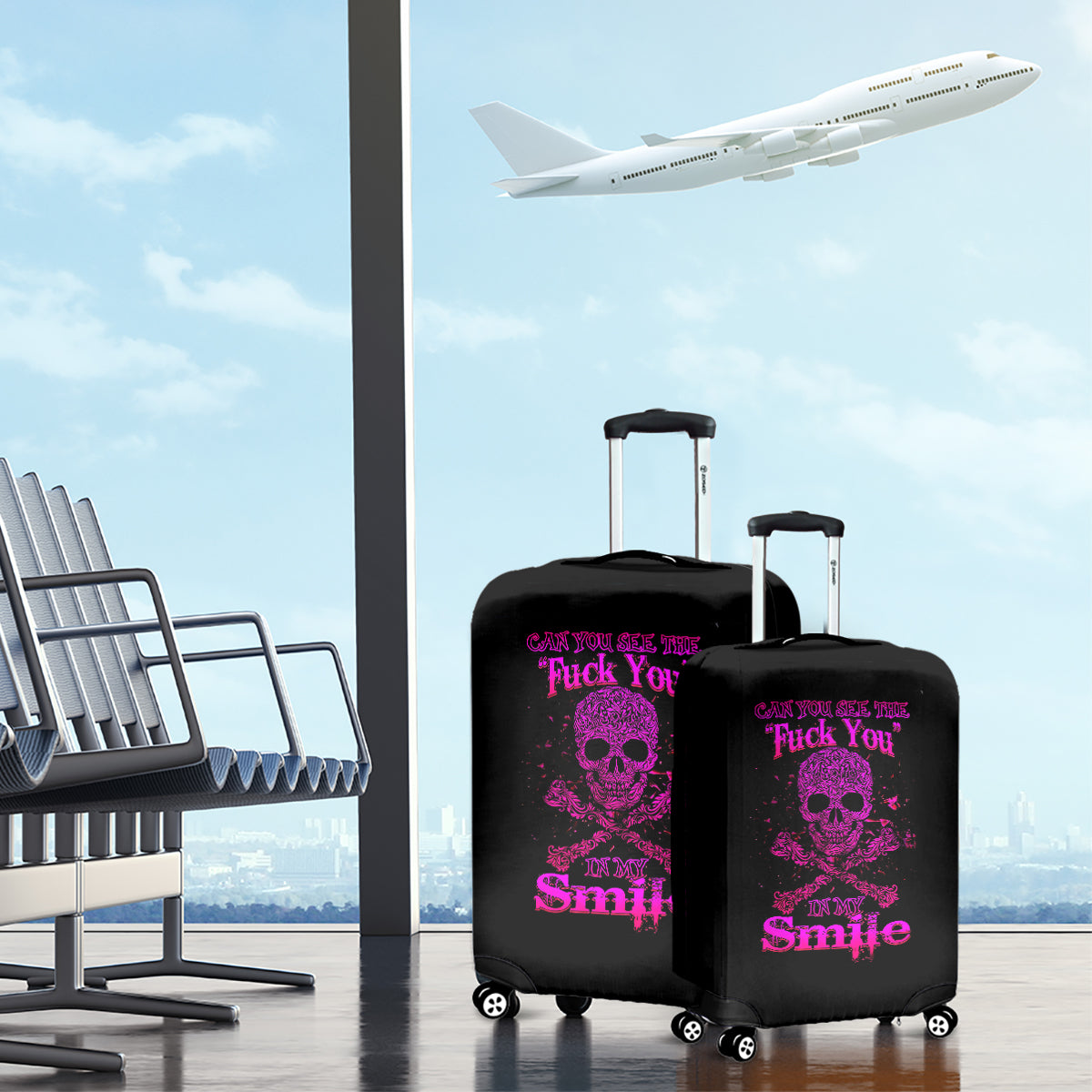 Flower Skull Luggage Cover Can You See The Fuck You In My Smile - Wonder Print Shop