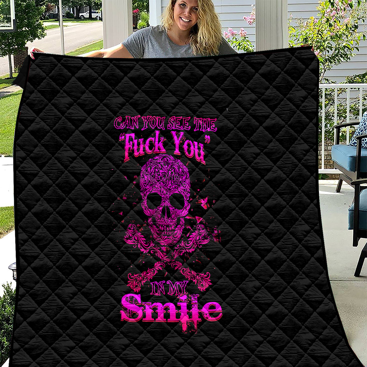 Flower Skull Quilt Can You See The Fuck You In My Smile - Wonder Print Shop