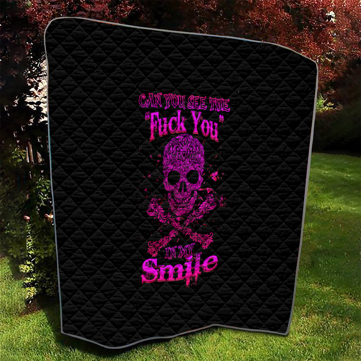 Flower Skull Quilt Can You See The Fuck You In My Smile - Wonder Print Shop