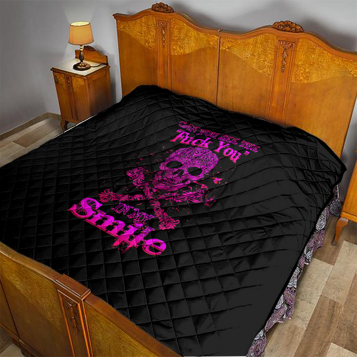 Flower Skull Quilt Can You See The Fuck You In My Smile - Wonder Print Shop