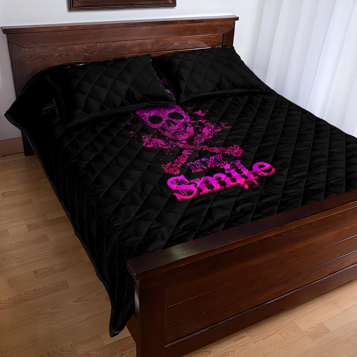 Flower Skull Quilt Bed Set Can You See The Fuck You In My Smile - Wonder Print Shop