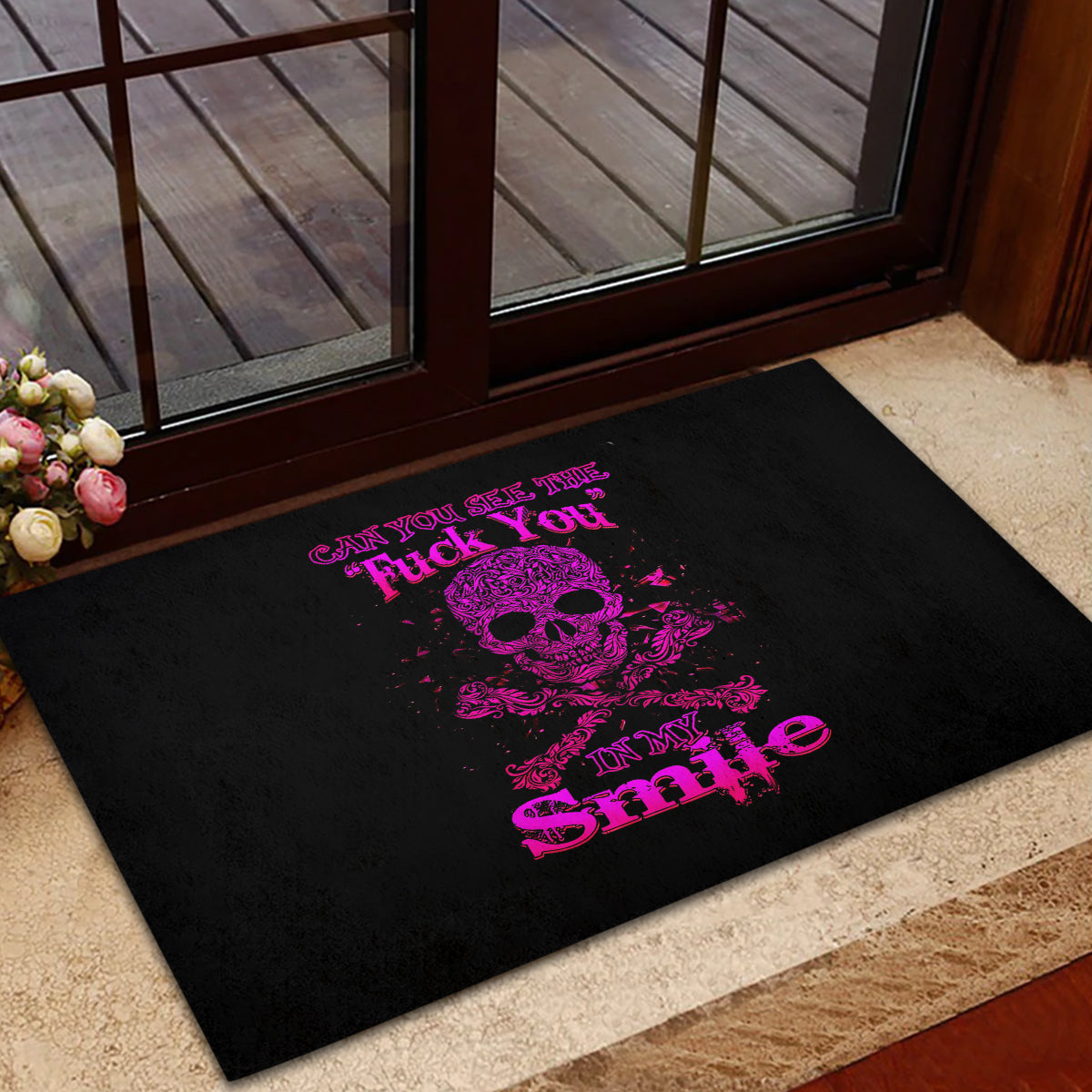 Flower Skull Rubber Doormat Can You See The Fuck You In My Smile - Wonder Print Shop