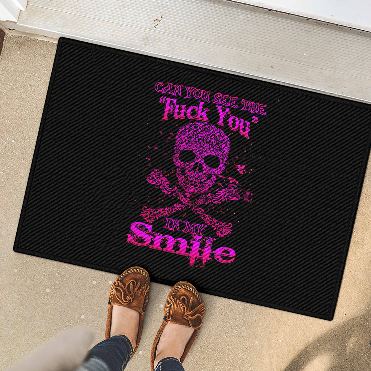 Flower Skull Rubber Doormat Can You See The Fuck You In My Smile - Wonder Print Shop