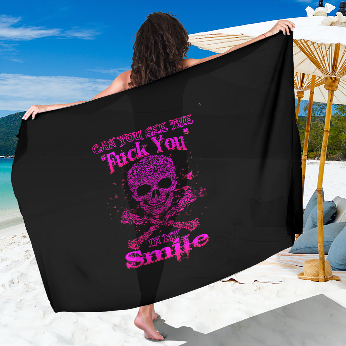 Flower Skull Sarong Can You See The Fuck You In My Smile - Wonder Print Shop