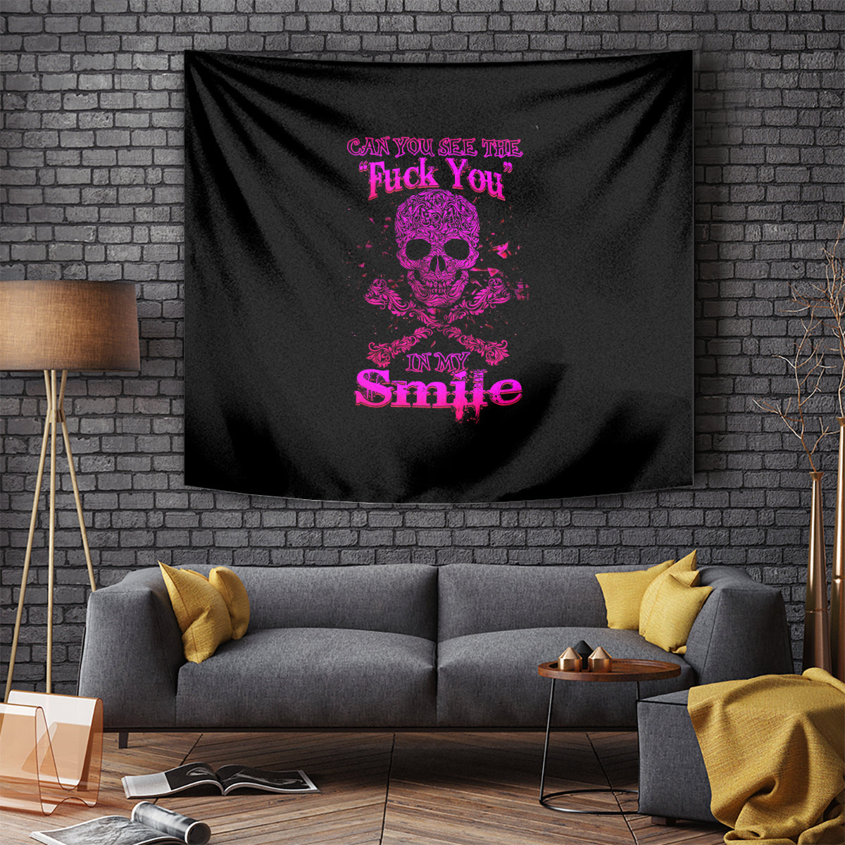 Flower Skull Tapestry Can You See The Fuck You In My Smile - Wonder Print Shop