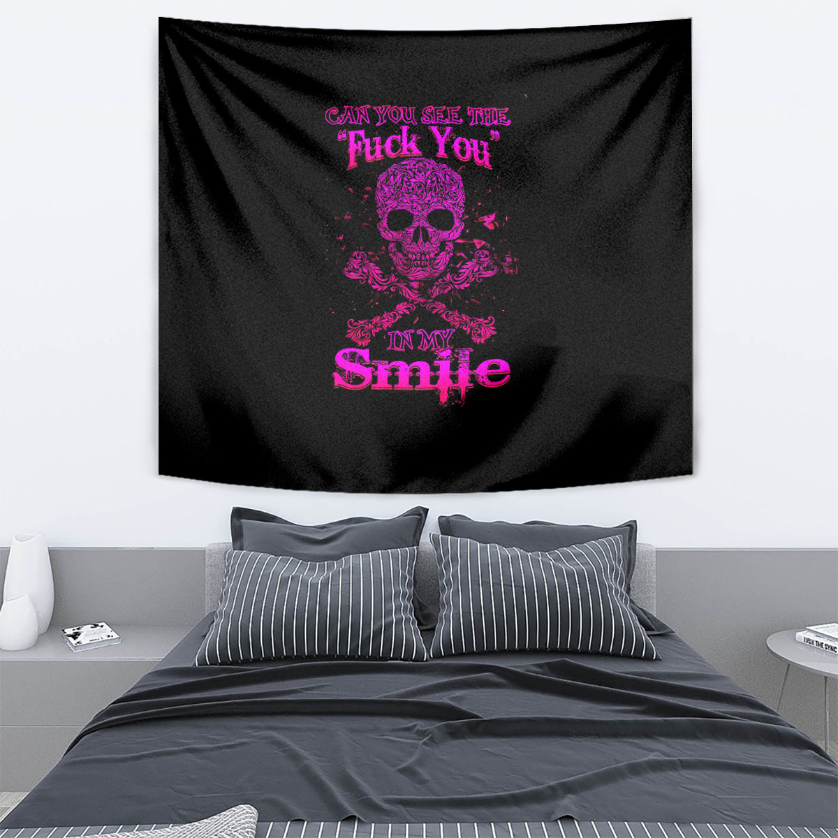Flower Skull Tapestry Can You See The Fuck You In My Smile - Wonder Print Shop