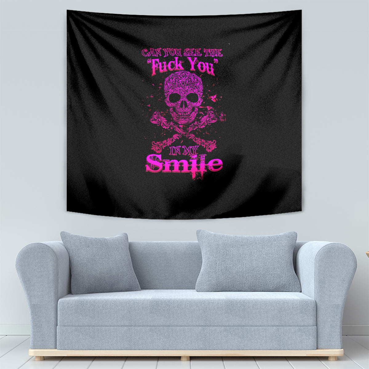 Flower Skull Tapestry Can You See The Fuck You In My Smile - Wonder Print Shop