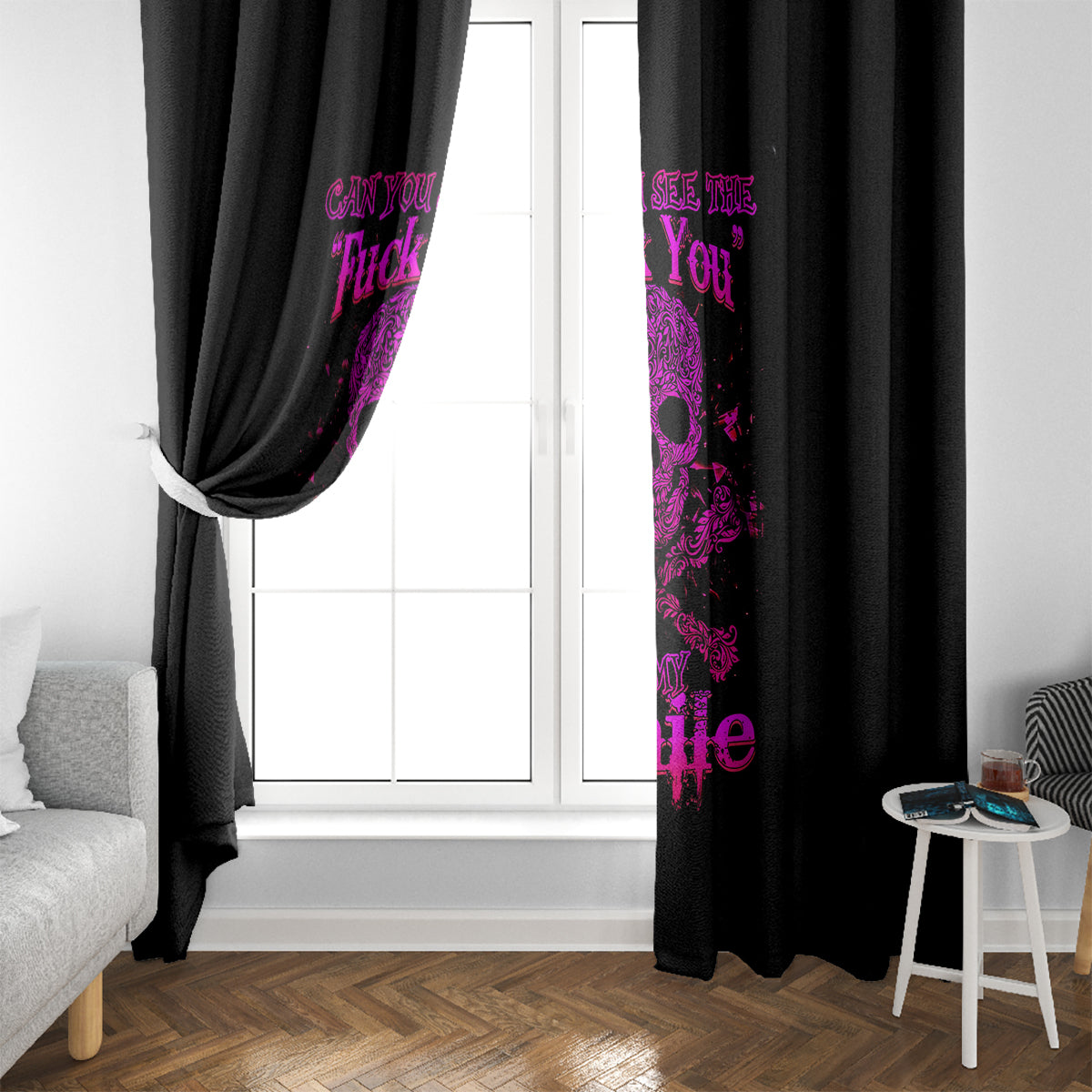 Flower Skull Window Curtain Can You See The Fuck You In My Smile - Wonder Print Shop
