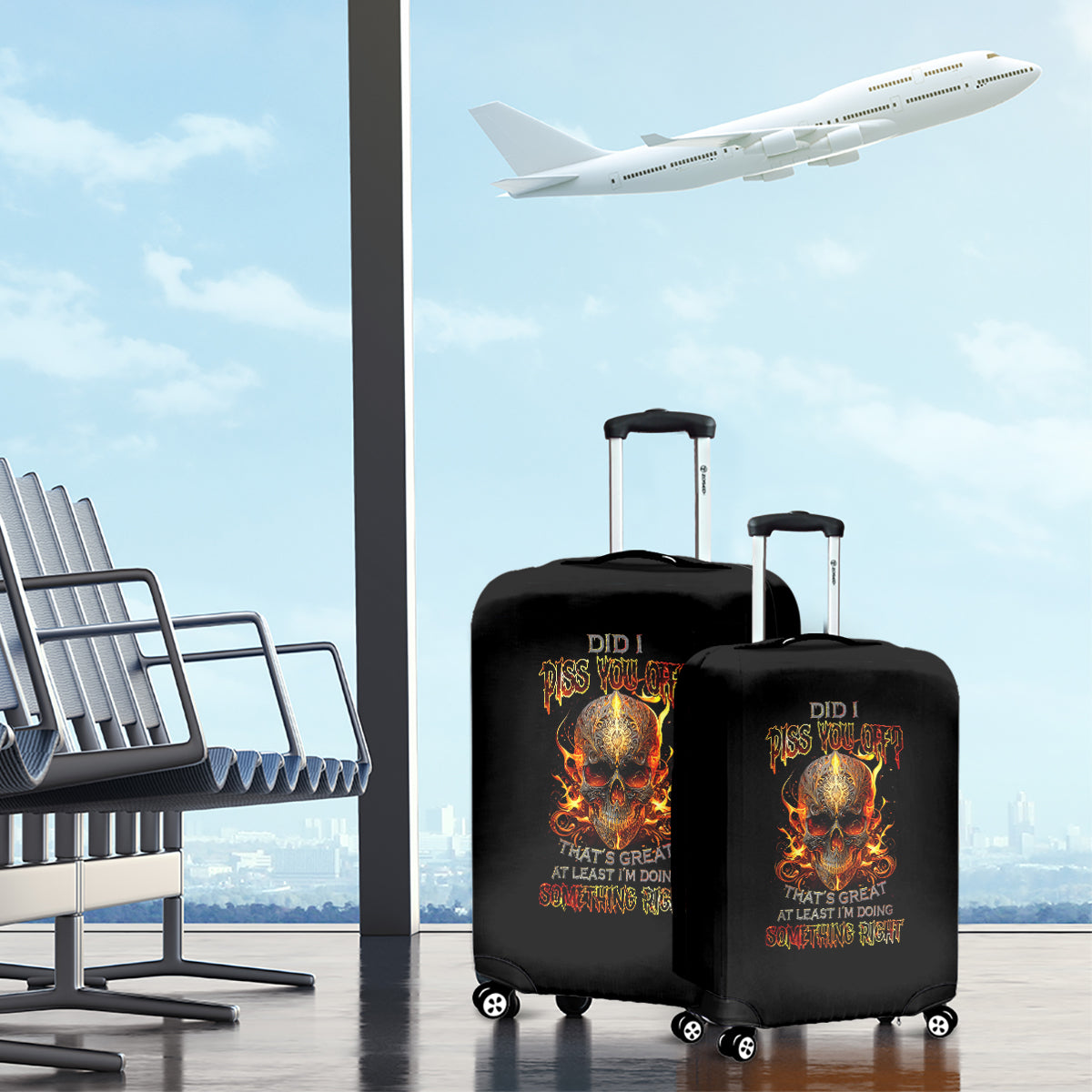 Fire Skull Luggage Cover Did I Piss You Off That's Great At Least I'm Doing Something Right - Wonder Print Shop