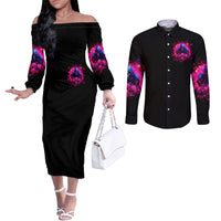 Rose Skull Couples Matching Off The Shoulder Long Sleeve Dress and Long Sleeve Button Shirt I Have 3 Sides And You Never Want To See
