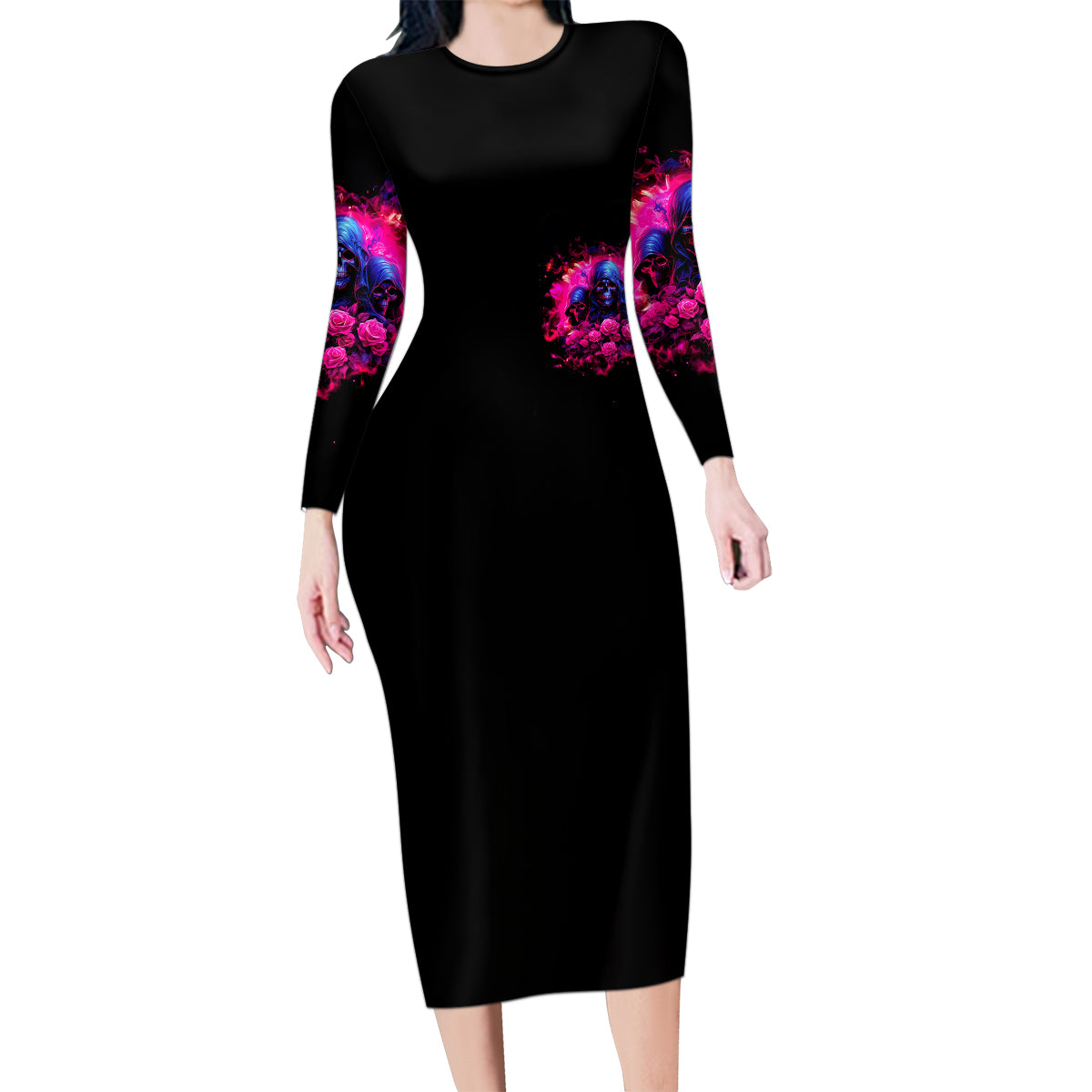 Rose Skull Family Matching Long Sleeve Bodycon Dress and Hawaiian Shirt I Have 3 Sides And You Never Want To See - Wonder Print Shop