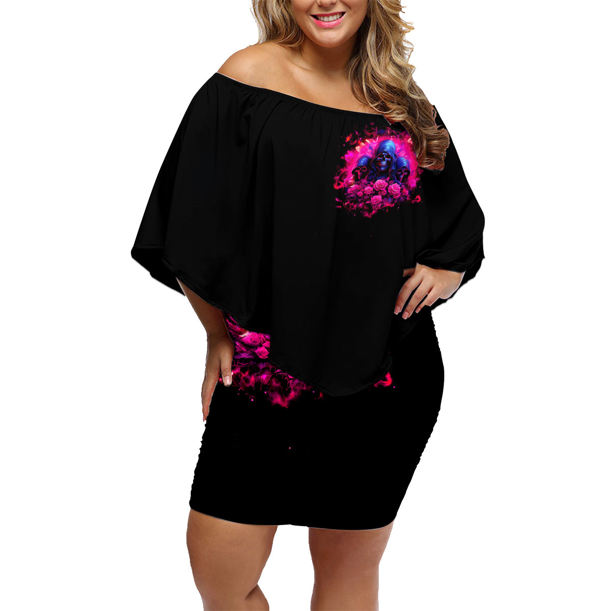 Rose Skull Family Matching Off Shoulder Short Dress and Hawaiian Shirt I Have 3 Sides And You Never Want To See - Wonder Print Shop