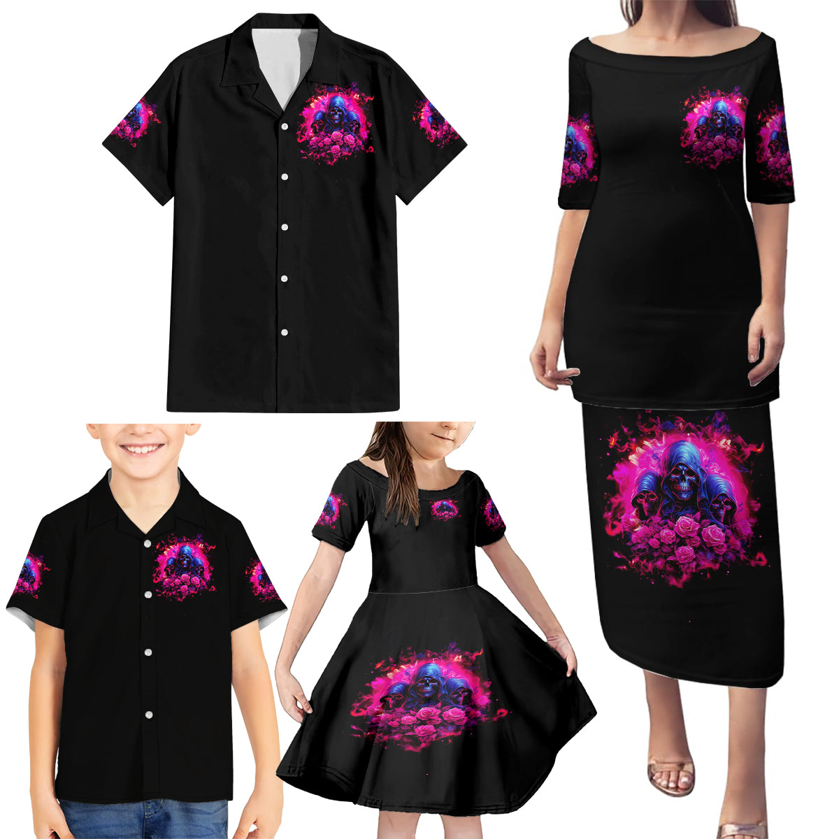 Rose Skull Family Matching Puletasi and Hawaiian Shirt I Have 3 Sides And You Never Want To See - Wonder Print Shop
