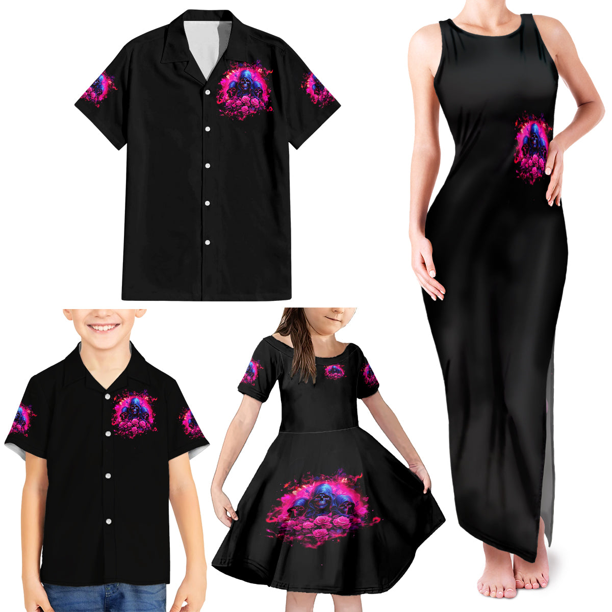Rose Skull Family Matching Tank Maxi Dress and Hawaiian Shirt I Have 3 Sides And You Never Want To See - Wonder Print Shop
