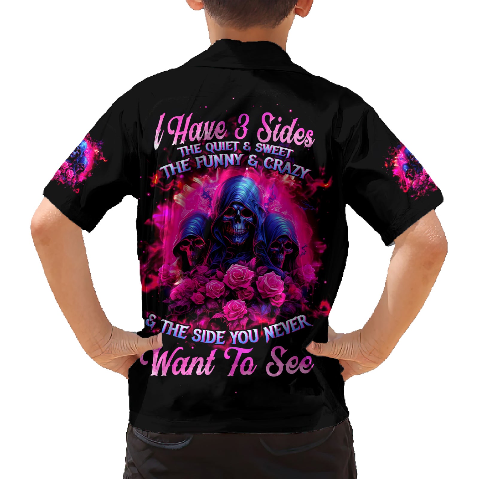 Rose Skull Kid Hawaiian Shirt I Have 3 Sides And You Never Want To See - Wonder Print Shop