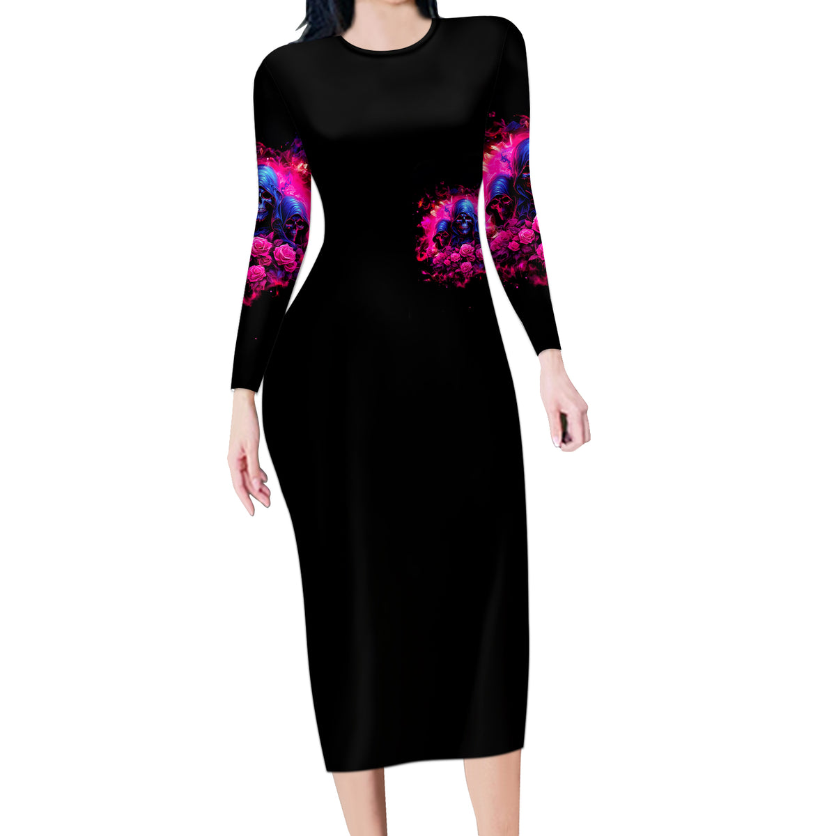 Rose Skull Long Sleeve Bodycon Dress I Have 3 Sides And You Never Want To See - Wonder Print Shop