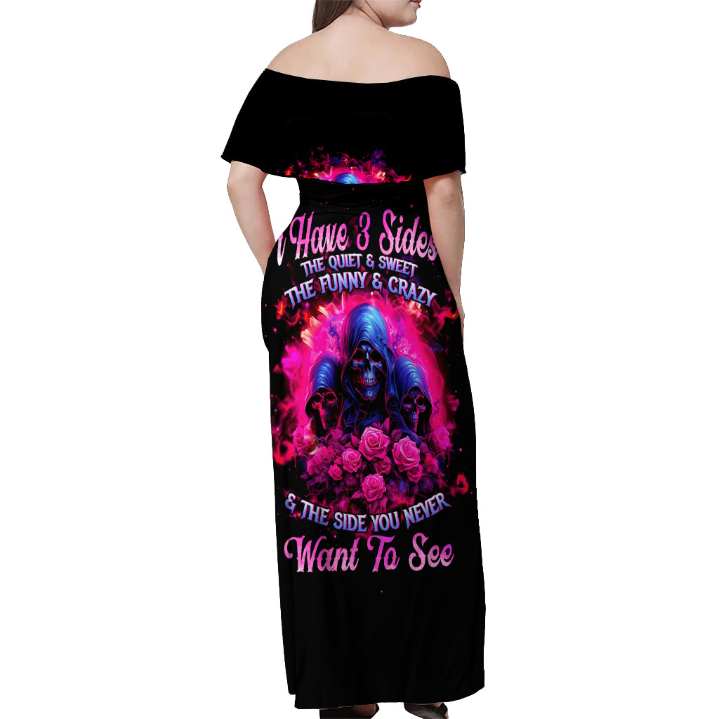 Rose Skull Off Shoulder Maxi Dress I Have 3 Sides And You Never Want To See - Wonder Print Shop