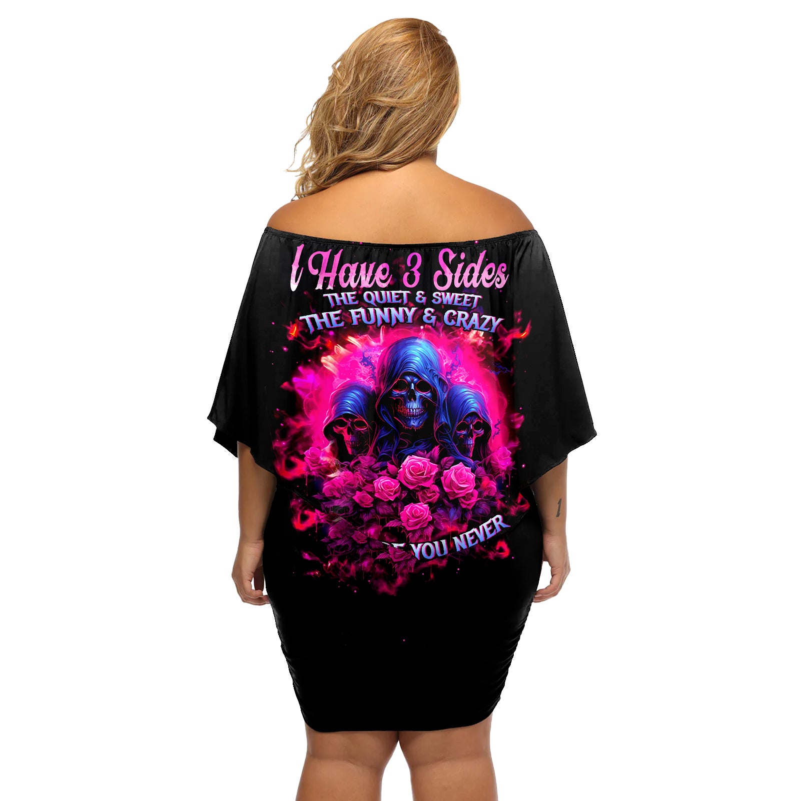 Rose Skull Off Shoulder Short Dress I Have 3 Sides And You Never Want To See - Wonder Print Shop