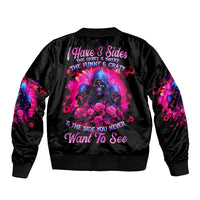 Rose Skull Sleeve Zip Bomber Jacket I Have 3 Sides And You Never Want To See - Wonder Print Shop