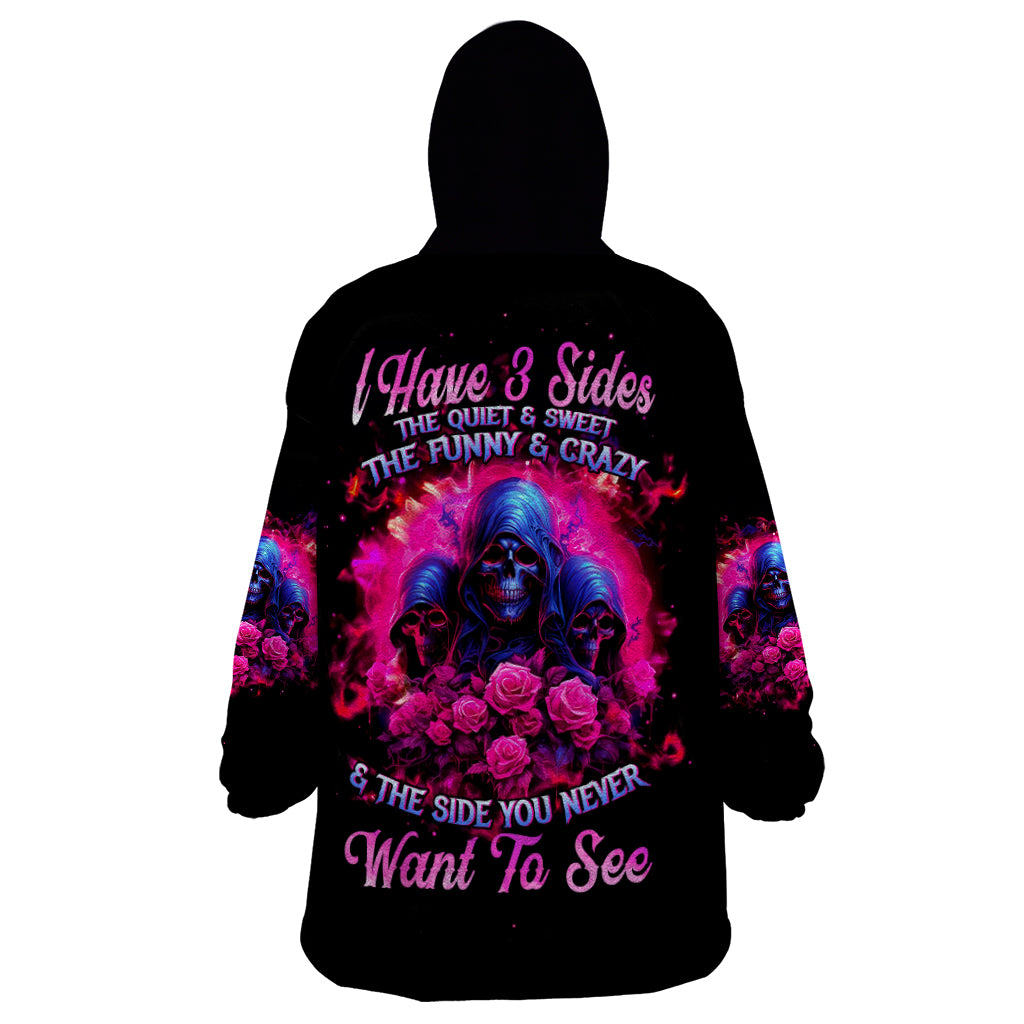 Rose Skull Wearable Blanket Hoodie I Have 3 Sides And You Never Want To See - Wonder Print Shop