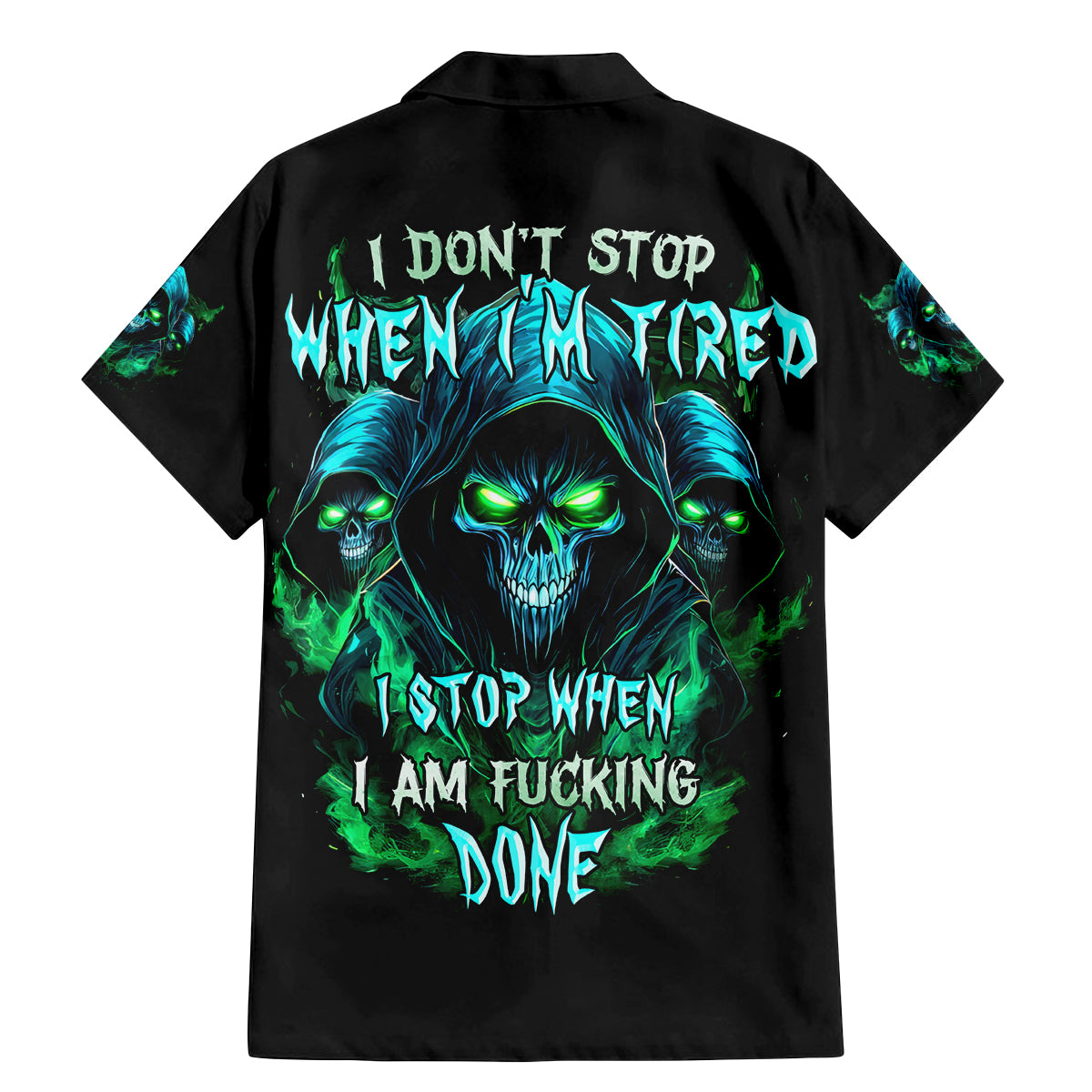 Flame Skull Family Matching Mermaid Dress and Hawaiian Shirt I Don't Stop When I Tired I Stop When I Fucking Done - Wonder Print Shop