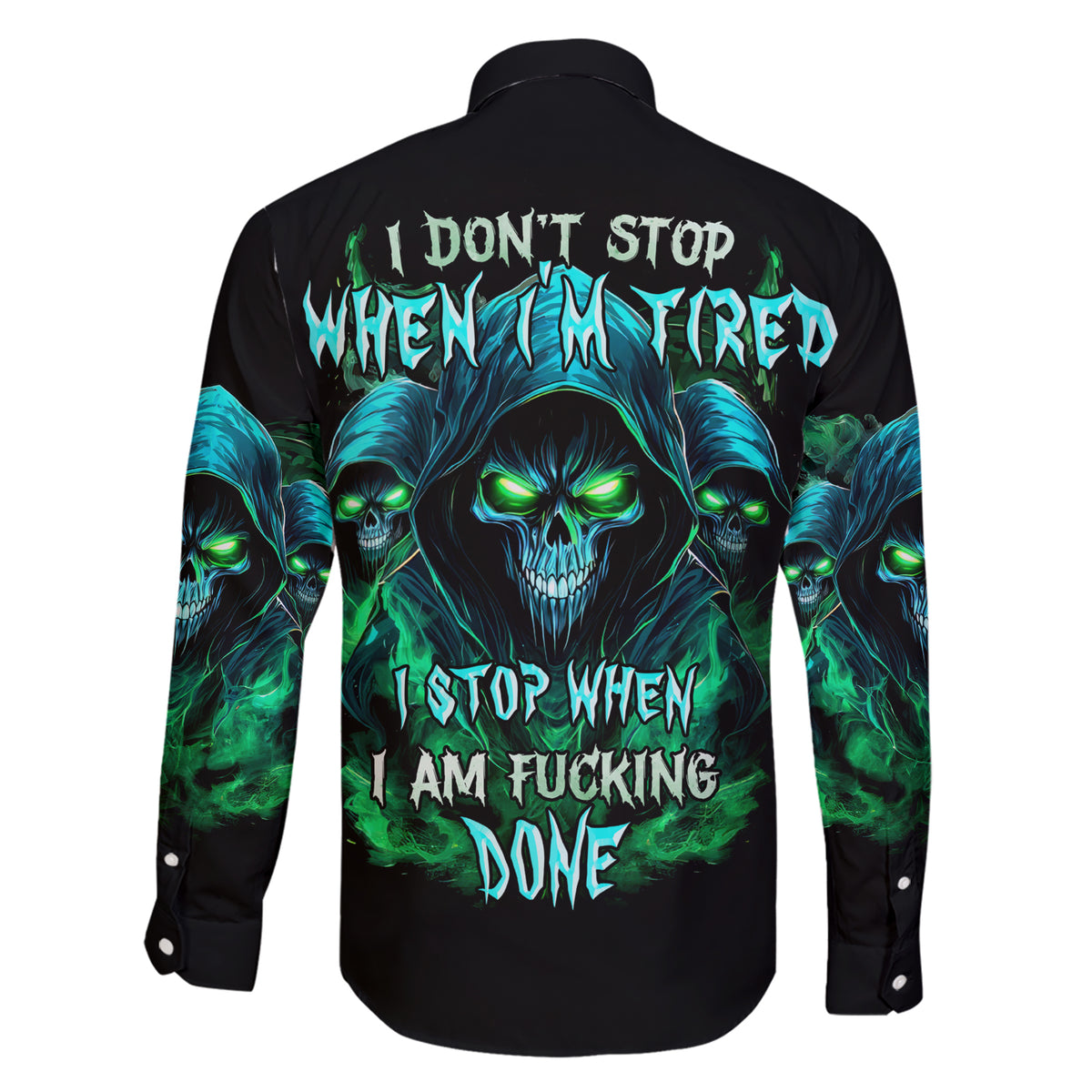 Flame Skull Family Matching Short Sleeve Bodycon Dress and Hawaiian Shirt I Don't Stop When I Tired I Stop When I Fucking Done - Wonder Print Shop