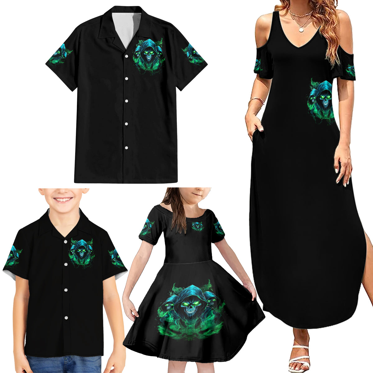 Flame Skull Family Matching Summer Maxi Dress and Hawaiian Shirt I Don't Stop When I Tired I Stop When I Fucking Done - Wonder Print Shop