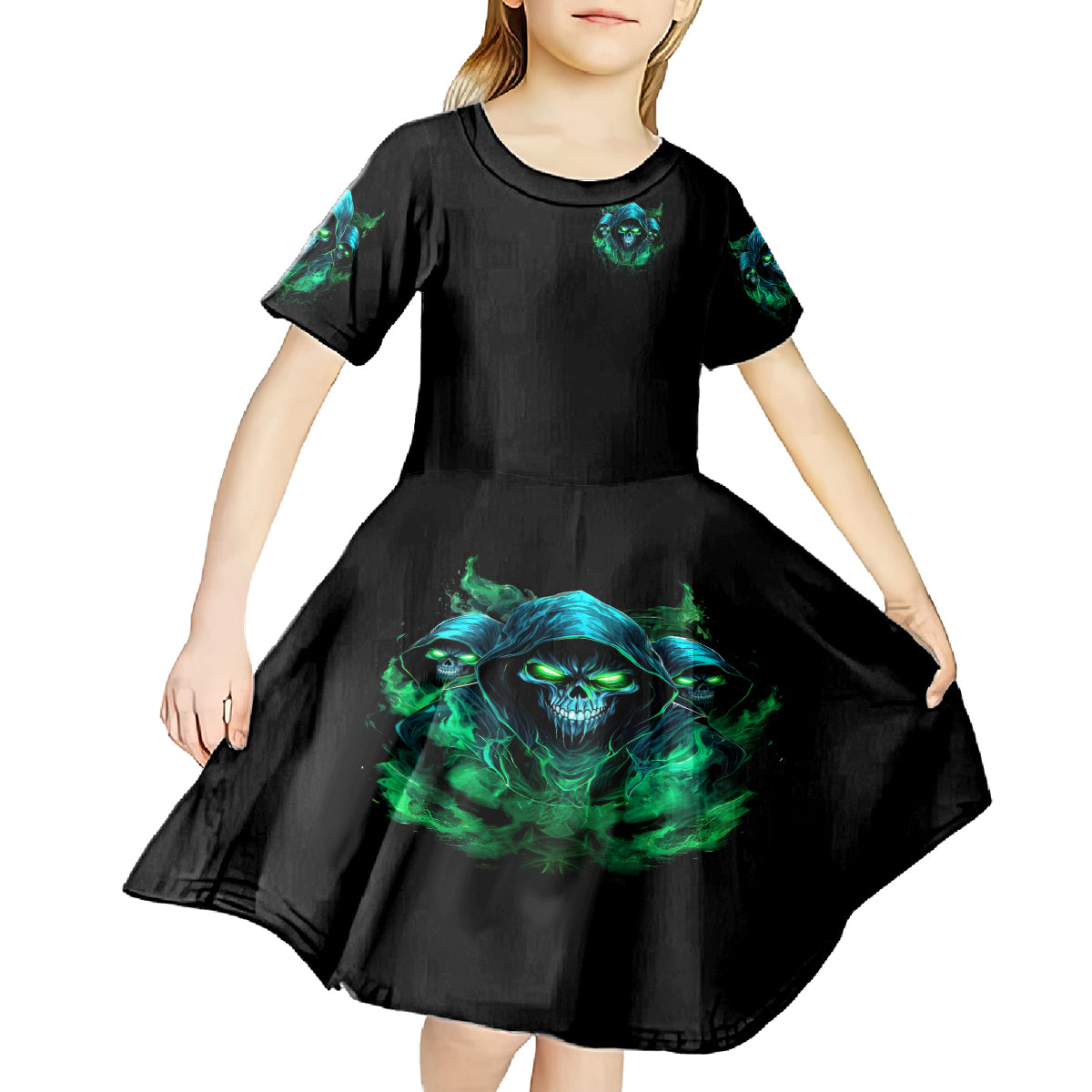 Flame Skull Kid Short Sleeve Dress I Don't Stop When I Tired I Stop When I Fucking Done - Wonder Print Shop