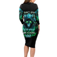 Flame Skull Long Sleeve Bodycon Dress I Don't Stop When I Tired I Stop When I Fucking Done - Wonder Print Shop