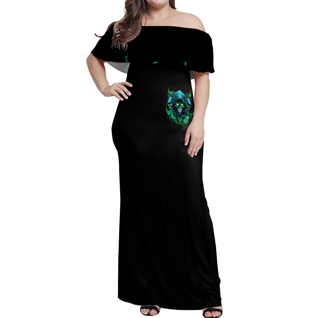 Flame Skull Off Shoulder Maxi Dress I Don't Stop When I Tired I Stop When I Fucking Done - Wonder Print Shop