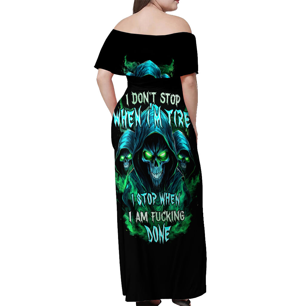 Flame Skull Off Shoulder Maxi Dress I Don't Stop When I Tired I Stop When I Fucking Done - Wonder Print Shop