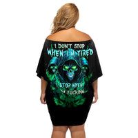 Flame Skull Off Shoulder Short Dress I Don't Stop When I Tired I Stop When I Fucking Done - Wonder Print Shop