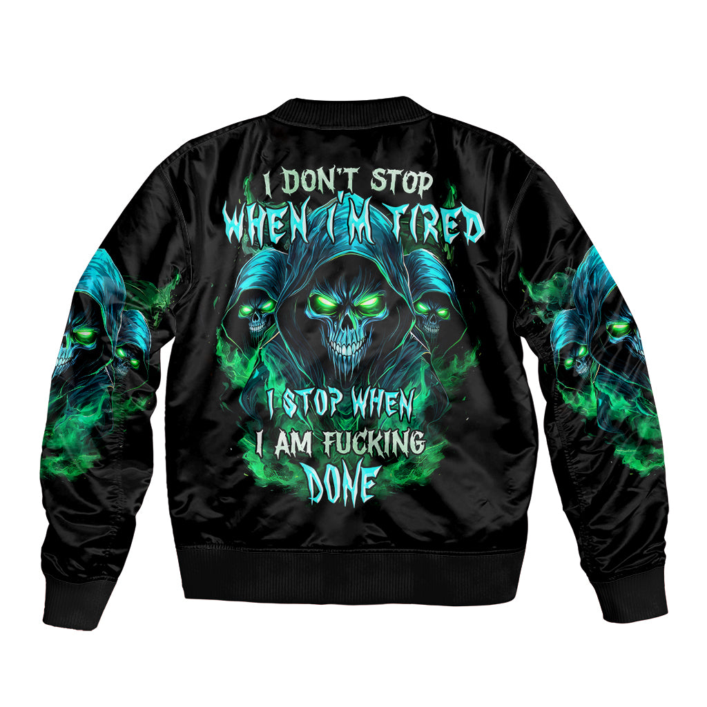 Flame Skull Sleeve Zip Bomber Jacket I Don't Stop When I Tired I Stop When I Fucking Done - Wonder Print Shop