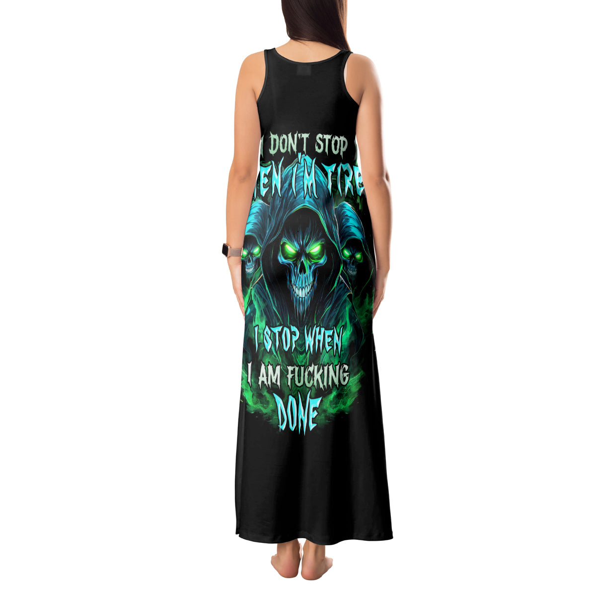 Flame Skull Tank Maxi Dress I Don't Stop When I Tired I Stop When I Fucking Done - Wonder Print Shop